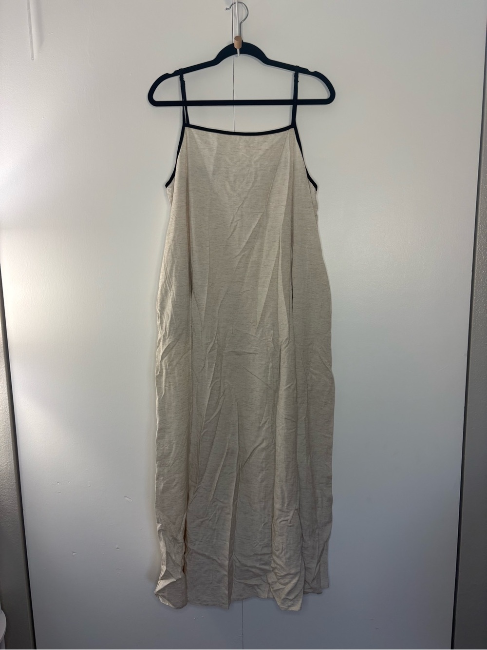 Sleeveless Cream Maxi Slip Dress with Black Trim